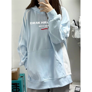 抖音得物品质 美式高街宽松结构拼接撞色连帽印花卫衣外套AW13303图片
