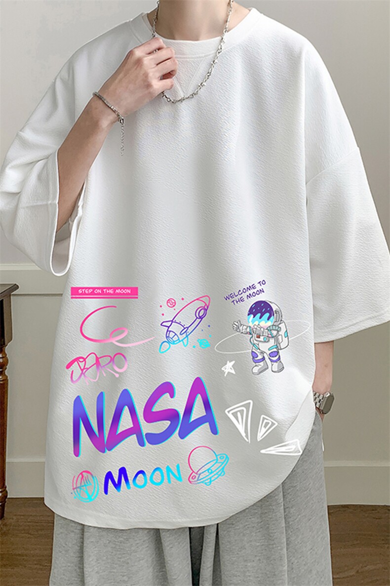 NASA联名同款春夏季七分袖t恤男大码五分袖男短袖中袖Q11186-P30,男装T恤,电商A040