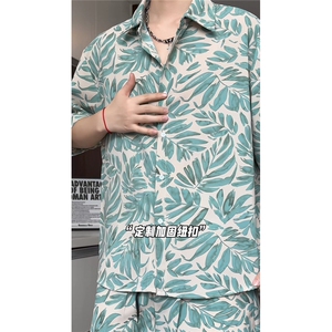 1短袖衬衫男+短裤男套装男100%聚酯纤维M-5XL大码TZ78707P50控98图片