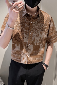 印花短袖衬衫男士社会小伙潮流半袖微宽松衬衣TZ93P50控78图片