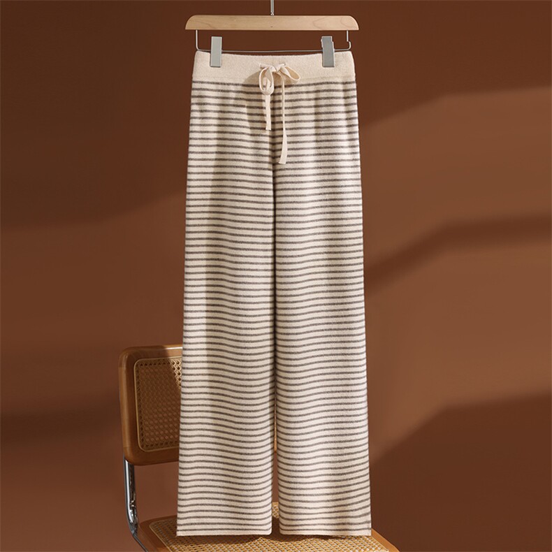 2025年秋季新款百搭女士两色条纹撞色阔腿裤，女装休闲裤，玛莎羊绒