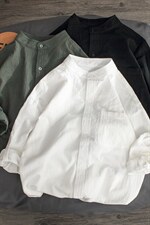 C1020/P28现货春夏季棉麻衬衣男立领五分短袖衬衫七分袖大码控38图片