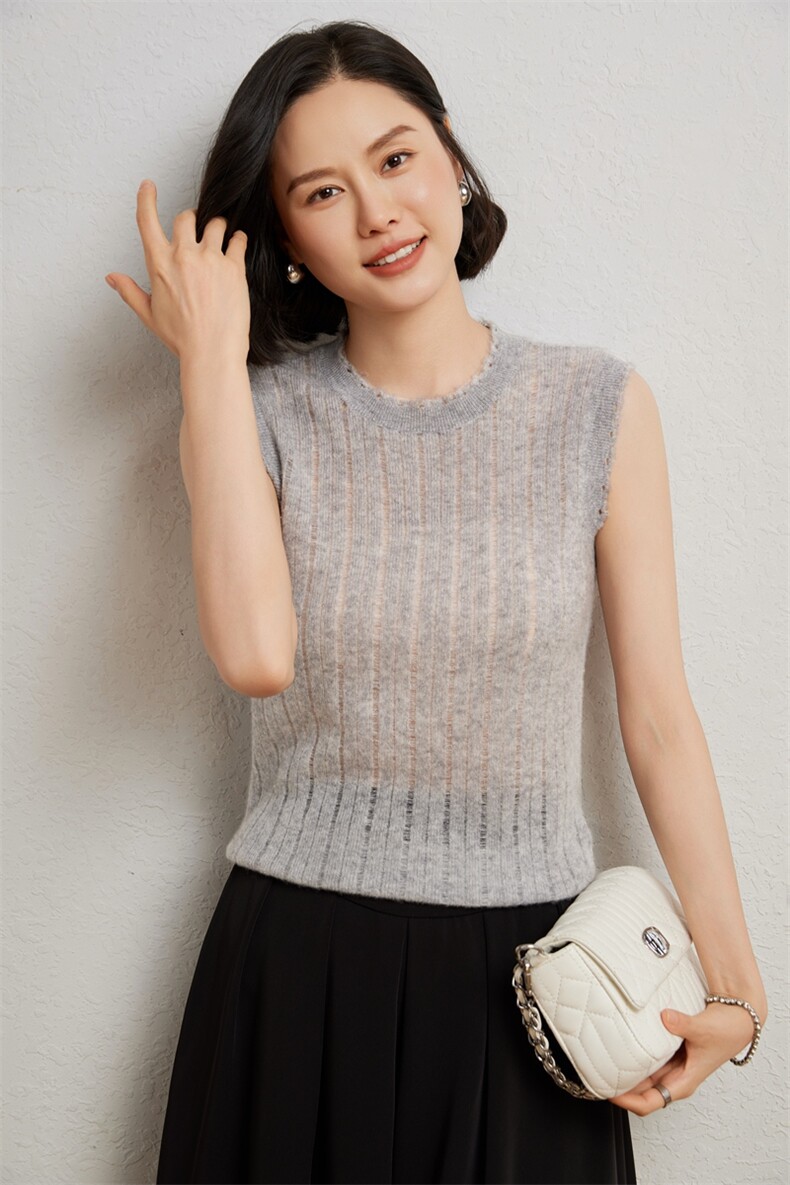2024年秋季新款百搭气质12G烂边背心羊毛打底女,女装背心吊带,臻维羊绒