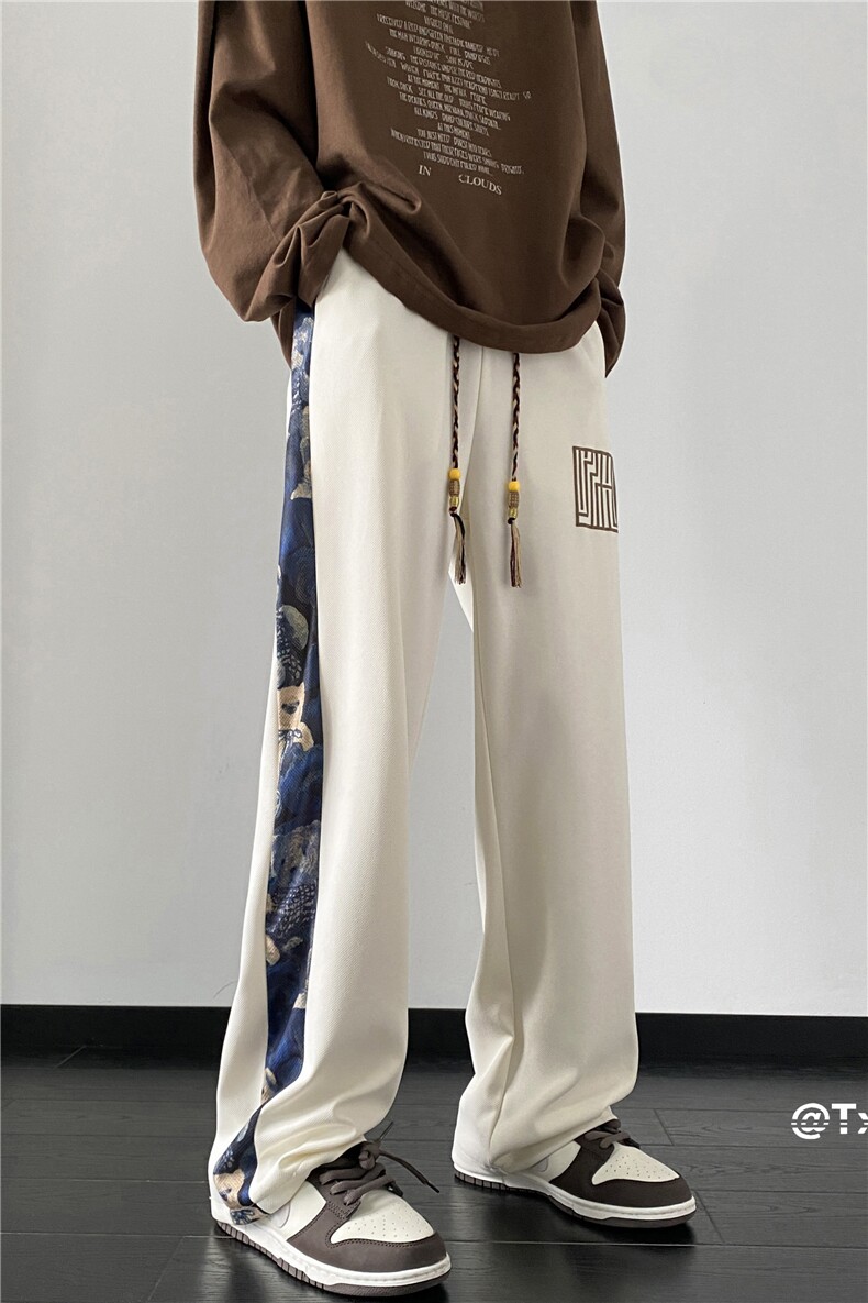 港风2023新款潮小熊印花宽松直筒休闲裤B315-K23395-p45控58,男装休闲裤,电商B315