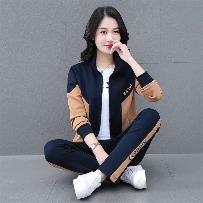 高档运动服套装女装2025春秋季新款休闲拼接长袖开衫卫衣三件套,女装套装/套裙,燕颉服饰