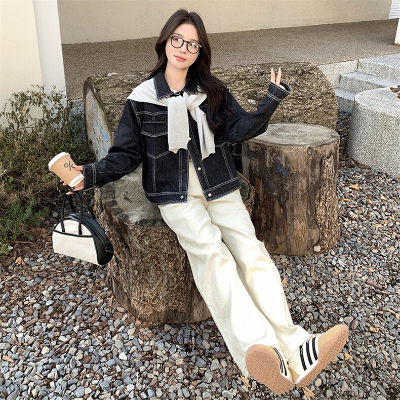 时尚女装牛仔外套加披肩设计黑牛兰牛两色可选百搭显瘦款,女装牛仔外套,鑫慧