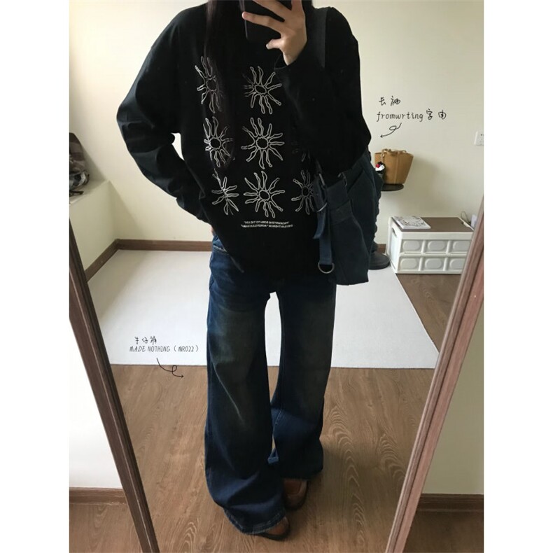 网图现货太阳花圆领长袖T恤打底衫男女可穿CT812-P29图片