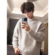假两件灰色毛衣男款冬季美式圆领针织衫高级感内搭打底衫ZMY17，男装T恤，星座208-5