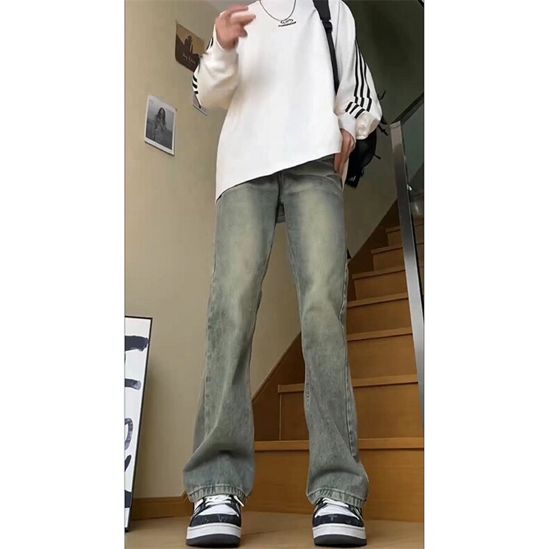 美式ins高街hiphop重工艺水洗微喇复古蓝牛仔裤货号K2320-1P55,男装牛仔裤,电商A063