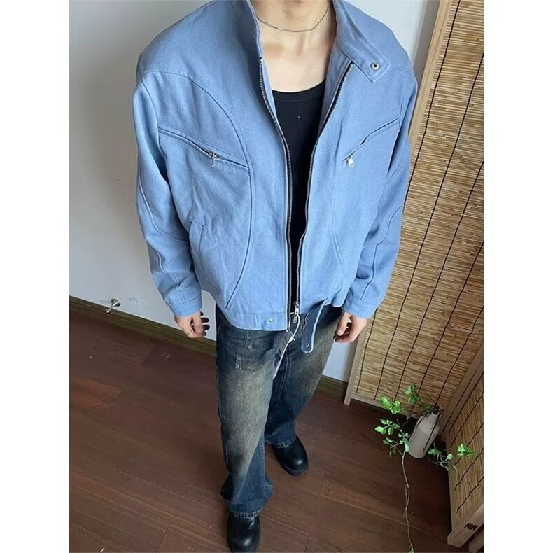 美式重磅水洗夹克男宽松痞帅高级感短款牛仔外套外穿潮JW9333,男装工装外套,星座516A