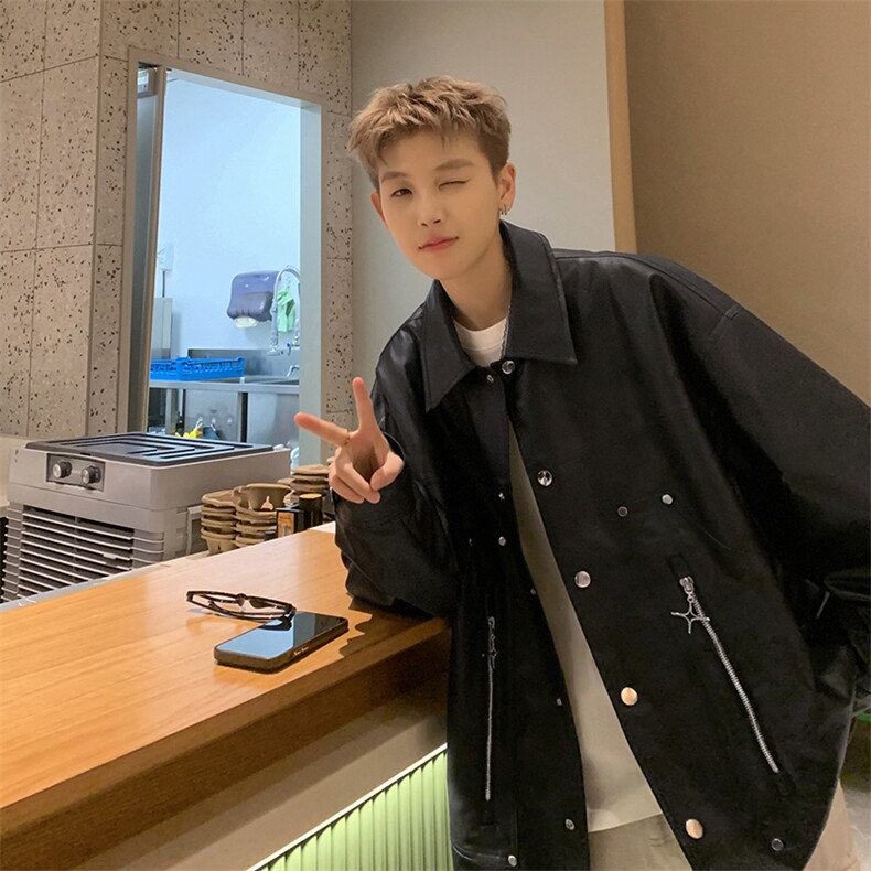 模特-美式皮衣外套男春秋季机车夹克8056-P90,男装夹克,电商B380（原B361）