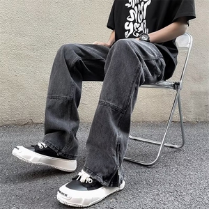 高街直筒拖地长裤子男2024春季设计感拉链开叉牛仔裤 K6502-P48图片