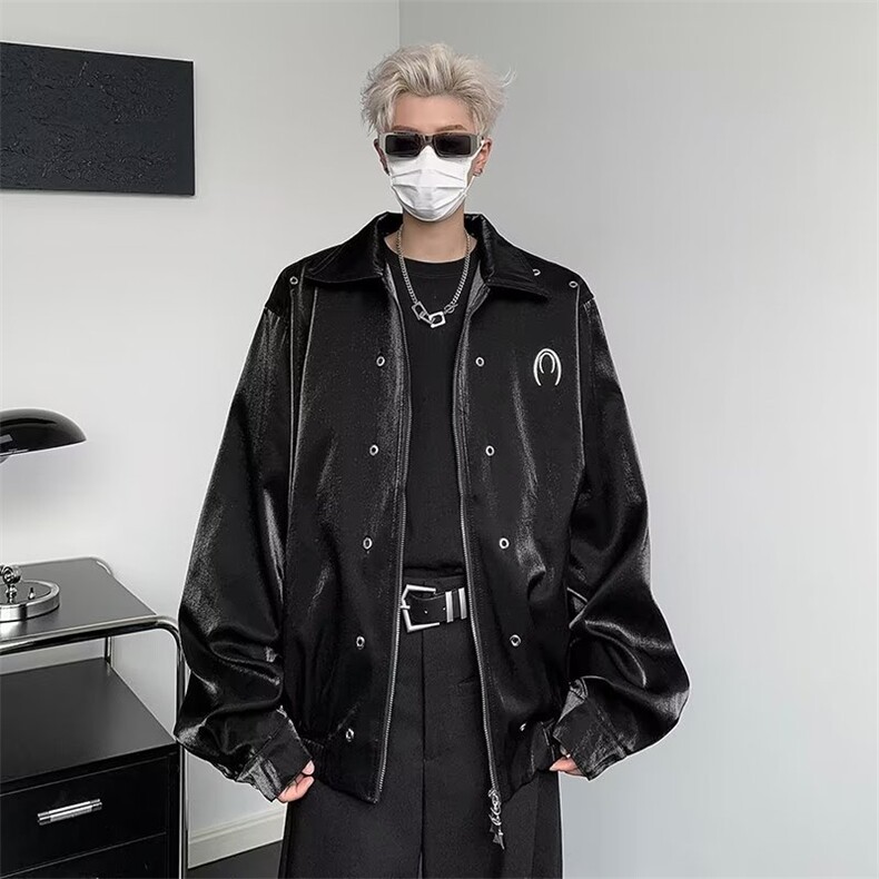 2023潮ins男短款外套高级设计金属感拉链垫肩夹克外套W5298-P75,男装夹克,星座412-2