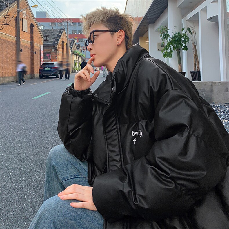 特批P110无差价冬季刺绣字母棉衣男时尚保暖棉袄PU皮棉服外套M46,男装棉衣,电商A001