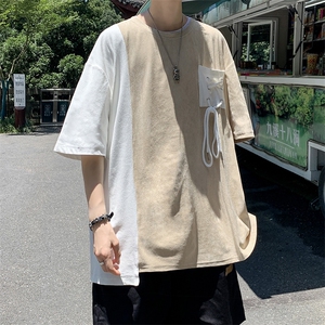 C350-P35 2024夏季新款不规则百搭短袖拼接撞色设计感T恤男 现货图片