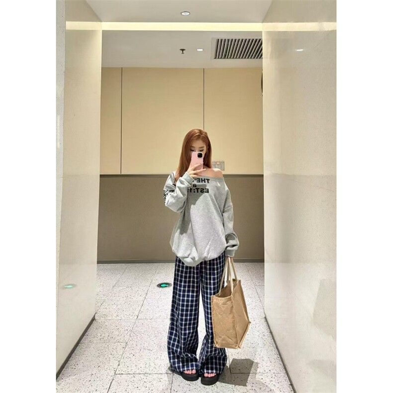 【有货】蓝色格子阔腿裤男女美式复古hiphop裤子宽松X814HH-特P50,男装休闲裤,星座1007（原301D）