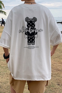 1港风小熊印花休闲情侣日系潮大码M-5XL短袖T恤男DT7736P25控38图片