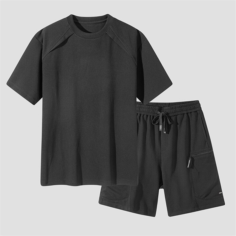 高端短袖T恤男士套装2026新款夏季工装短裤休闲运动服两件套男装,男装T恤,星座914