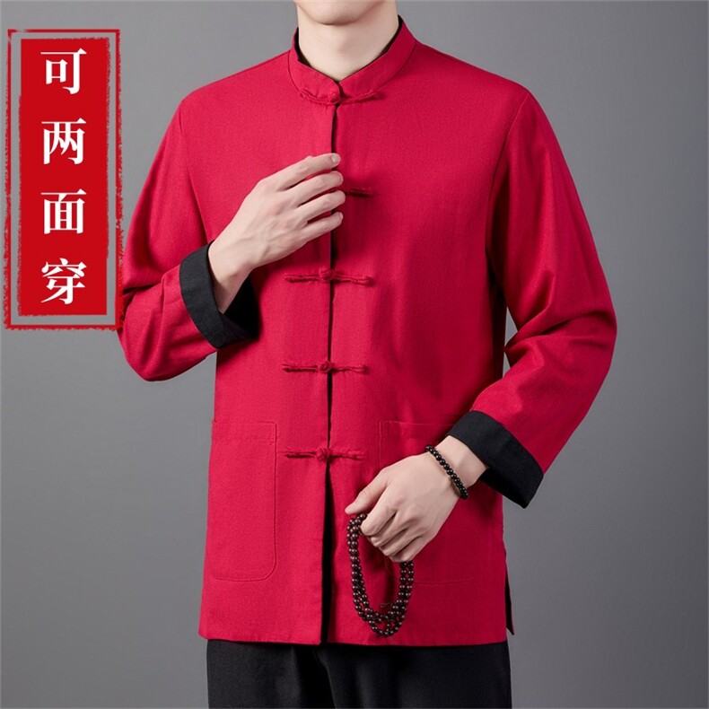 2026新款风唐装两面穿长袖男中老年中式汉服夹克HL23915-P115图片