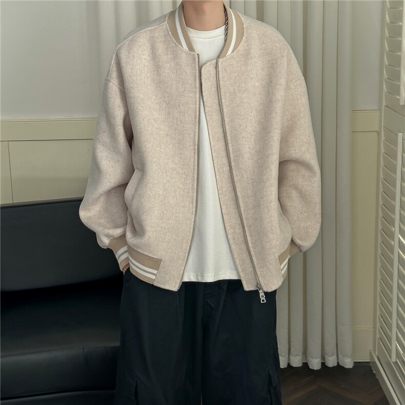 现货羊毛呢料外套男宽松休闲棒球服A351-AJ2641-P115控188图片