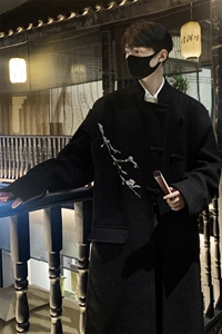 新中式毛呢大衣男中长款秋冬季刺绣风衣外套812-F633-P138控168图片