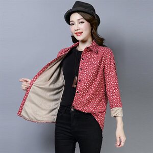 小碎花衬衫2025年冬季新款长袖排多扣常规直筒休闲加绒衬衣,女装衬衫,风姿绰