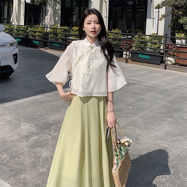 优雅刺绣两件套连衣裙套装时尚显瘦气质女装,女装连衣裙,秀美人生