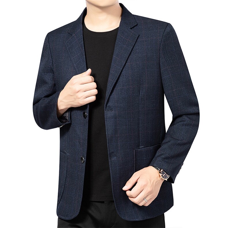 春秋新款中年男士休闲格子西服上衣中老年西装爸爸薄款外套,男装西服,钱塘6003（原4033）
