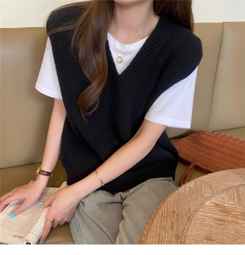 春秋新款无袖针织开衫女时尚V领显瘦背心外搭叠穿上衣,女装马甲,思途羊绒