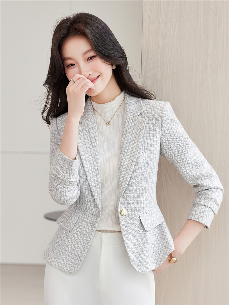 《档口现货》2026秋上新气质华夫格子通勤收腰西装小外套女,女装西装,苗苗