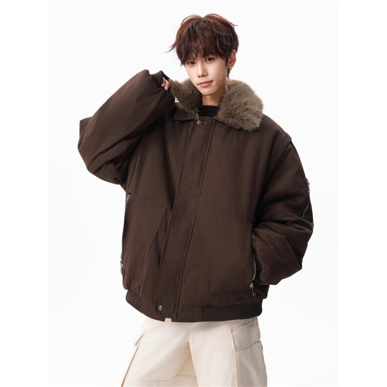 大毛领工装棉服冬季潮牌廓形美拉德加厚保暖派克服外套JKS5044,男装棉衣,星座516A