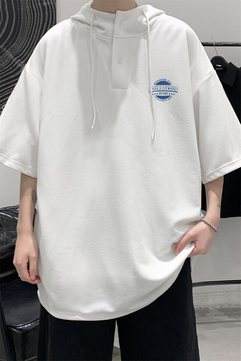 LD54395-P45NASA连帽短袖t恤男大码胖子带帽五分袖中袖,男装T恤,电商A040