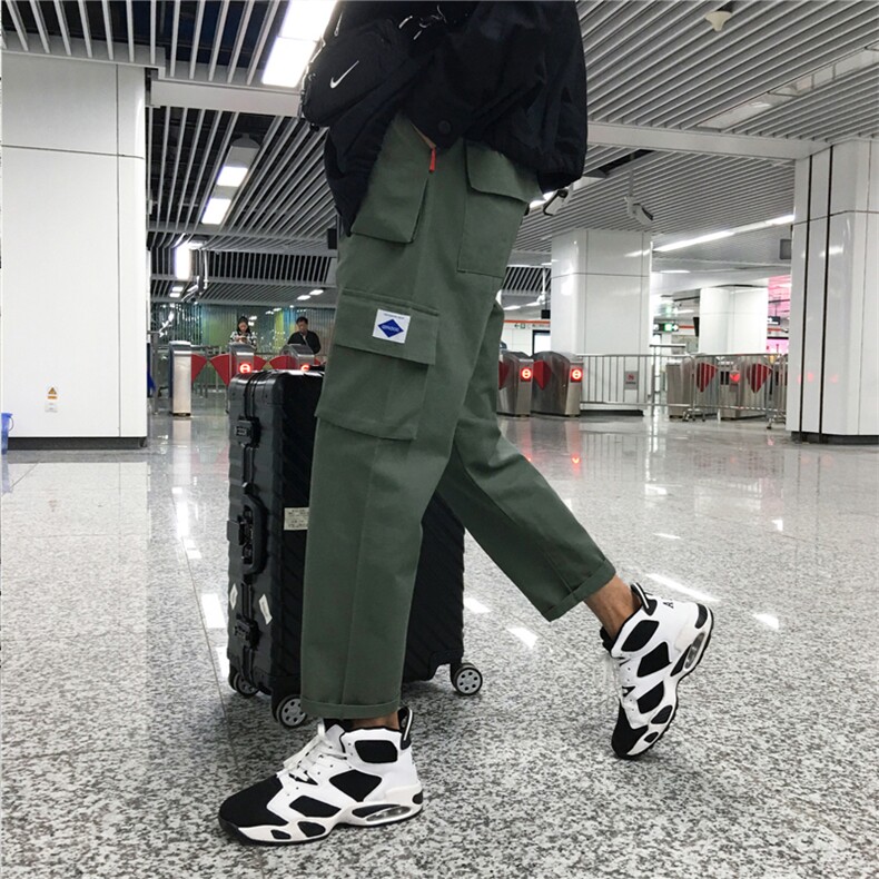 工装裤男潮牌裤子韩版潮流宽松直筒百搭休闲九分裤ins秋图片