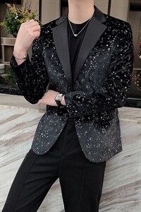 新款满天星平绒修身小西装外套男韩版网红夜店个性西服XZ022-P135图片