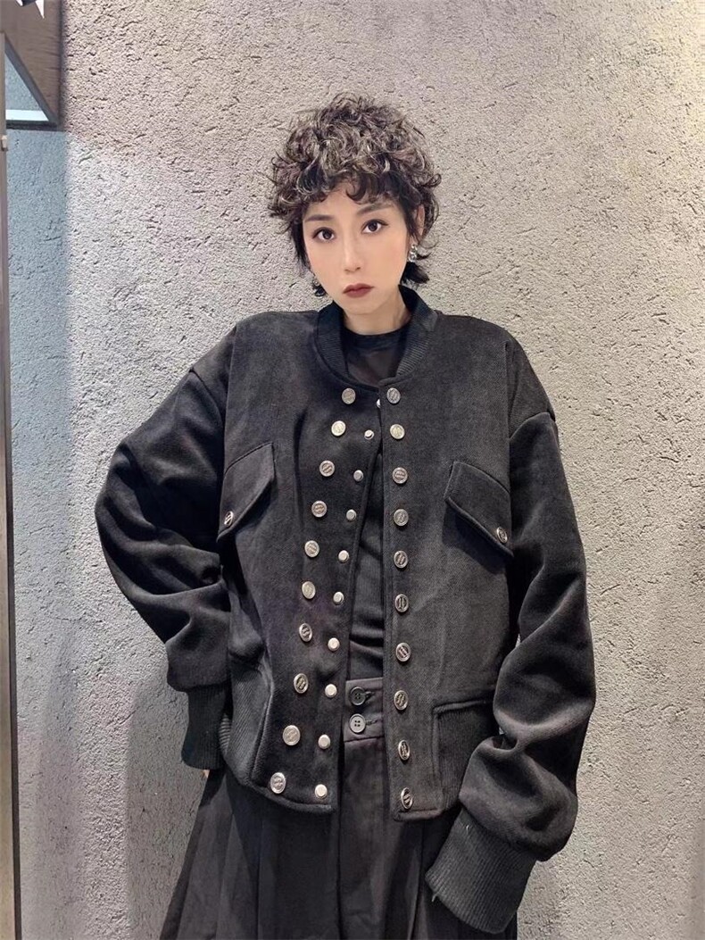 2021秋季新款欧美风双排扣廓形休闲大口袋百搭短外套,女装短外套,L·H·X