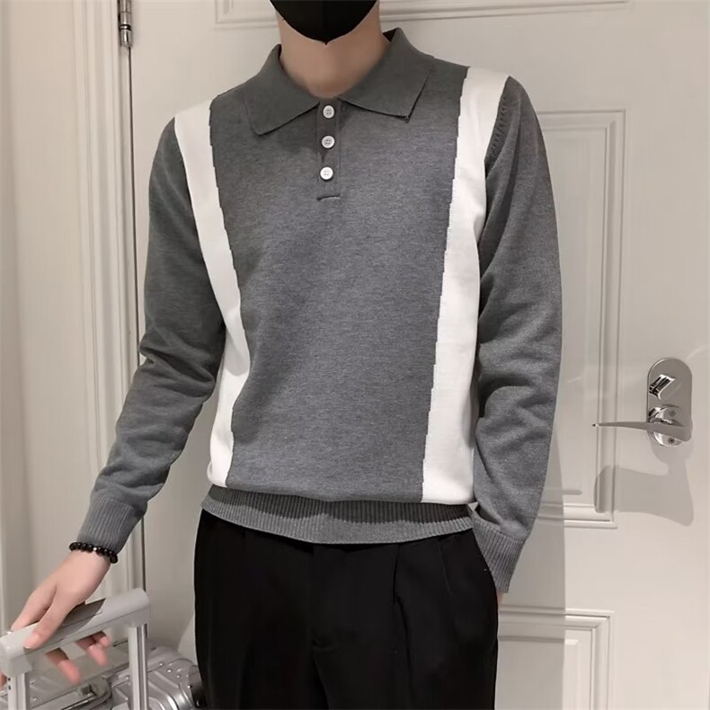 男士翻领毛衣潮流修身显瘦打底针织衫新款S804P52图片