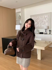 牛角扣立领双面羊绒大衣毛呢子外套女冬季2025年新款短款小个子，女装羊绒大衣，宸诺服饰