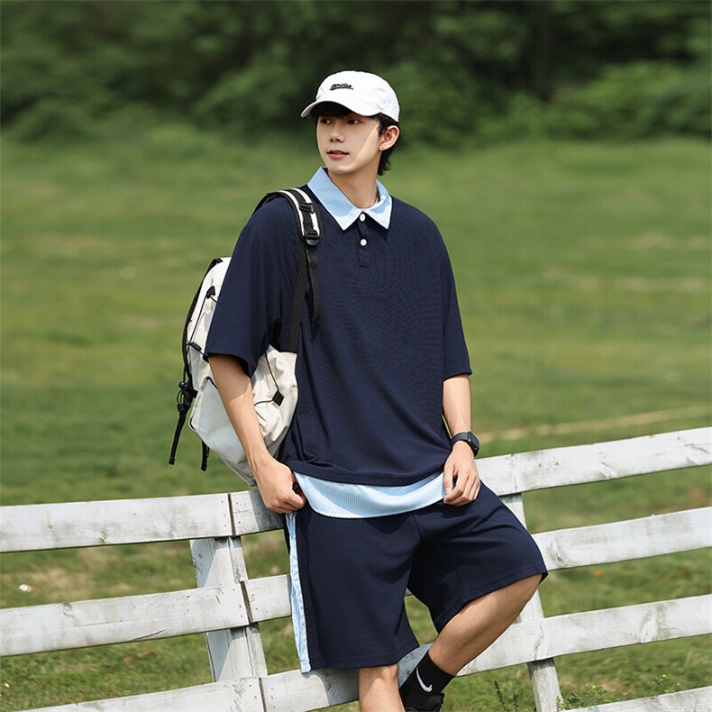 2025夏季新款假两件短袖POLO衫潮牌休闲套装男-A2119TP50控78,男装Polo衫,电商B241