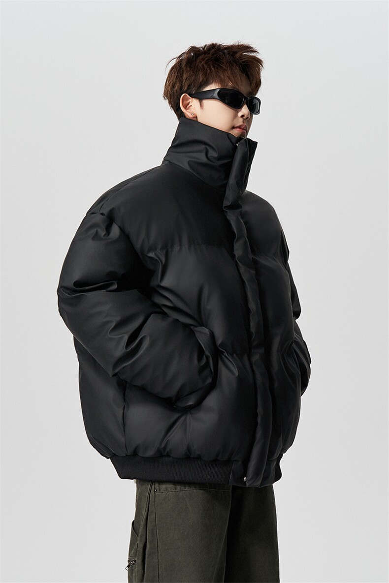 有长图冬季羽绒面包棉服男宽松棉衣立领PU皮棉袄外套MF00756/P100,男装棉衣,电商B316