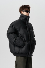 有长图冬季羽绒面包棉服男宽松棉衣立领PU皮棉袄外套MF00756/P100，男装棉衣，电商B316