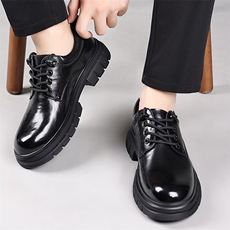 秋季新款手抓纹男鞋头层牛皮大头马丁鞋厚底商务休闲皮鞋男士圆头，男鞋皮鞋，电商A223