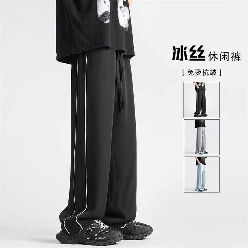 X5462-TP25 无影墙 2024新款男式条纹冰丝休闲裤直筒免烫不皱裤子图片