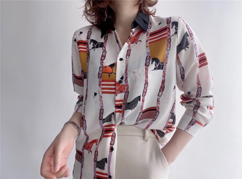 【现货】2021春季新品真丝双绉印花衬衫，女装衬衫，七七迷兰