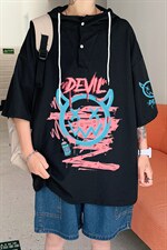LD54178-P45连帽短袖t恤男大码胖子带帽五分袖中袖，男装T恤，电商A040