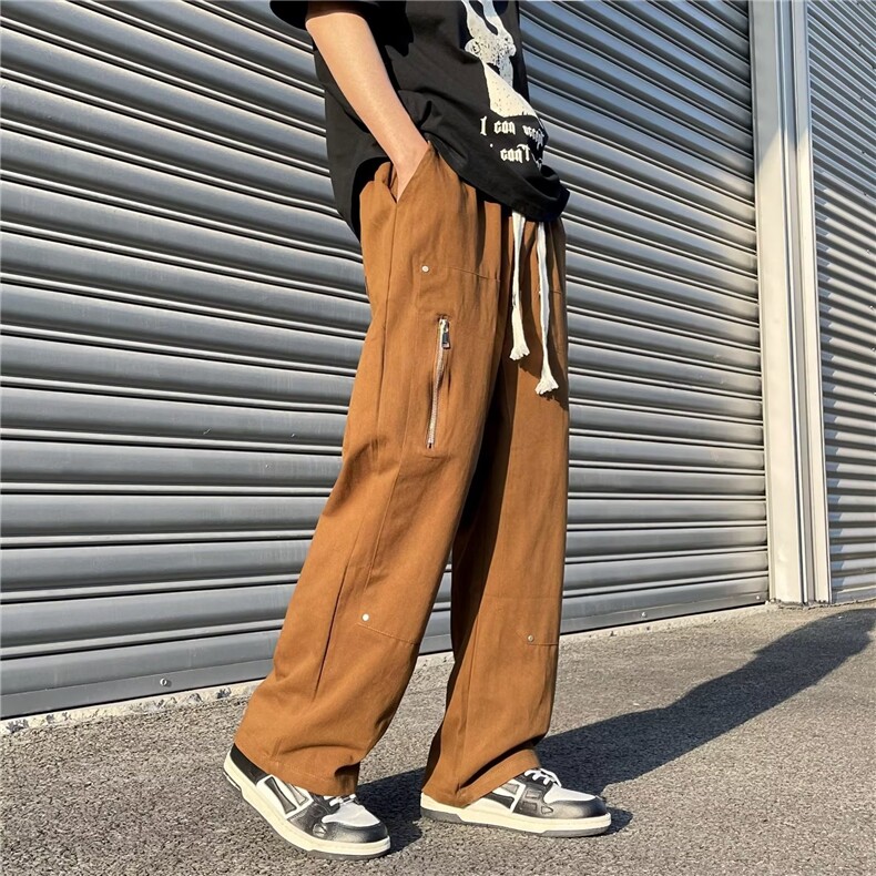 2023春秋季日系复古抽绳宽松裤男韩版直筒大码工装长裤K0023-P40,男装休闲裤,星座308B-1
