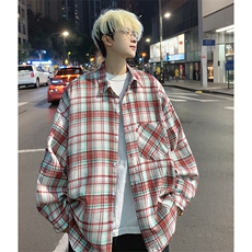 衬衫男春季新款港风宽松磨毛格子长袖衬衣CS602-特P28无差价，男装衬衫，星座214-3