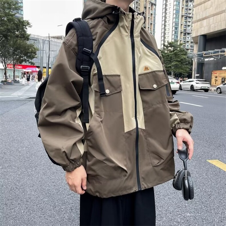 美式拼接立领连帽工装夹克男日系复古秋季防水冲锋衣外套LW15-P70,男装夹克,星座1109-3