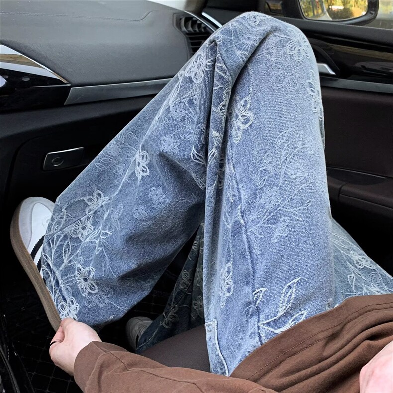 设计感牛仔裤男女直筒美式vibe风裤子高街微喇叭裤NZA503,男装牛仔裤,星座516A