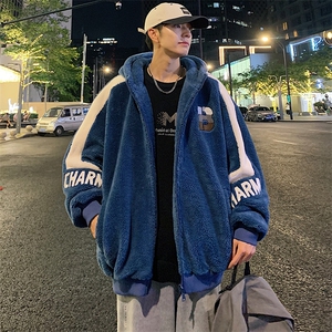 冬装加绒加厚棉衣毛巾绣羊羔绒宽松连帽外套男女 919-P110控价158图片