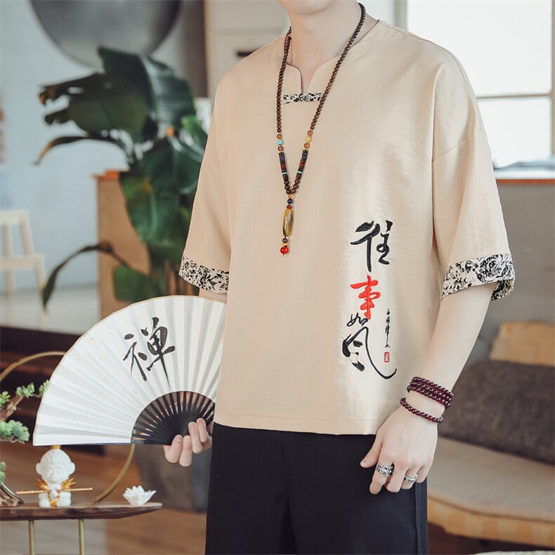 夏季男士风复古唐装名族风T恤A334-T227-P45,男装民族服装,电商B339(原A334）